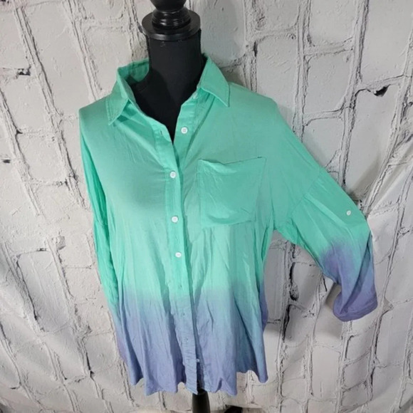 WHITE BIRCH Womens M Long Sleeve Flowy Relaxed Ombre Fun Button‎ Down Blouse Top - Picture 4 of 8